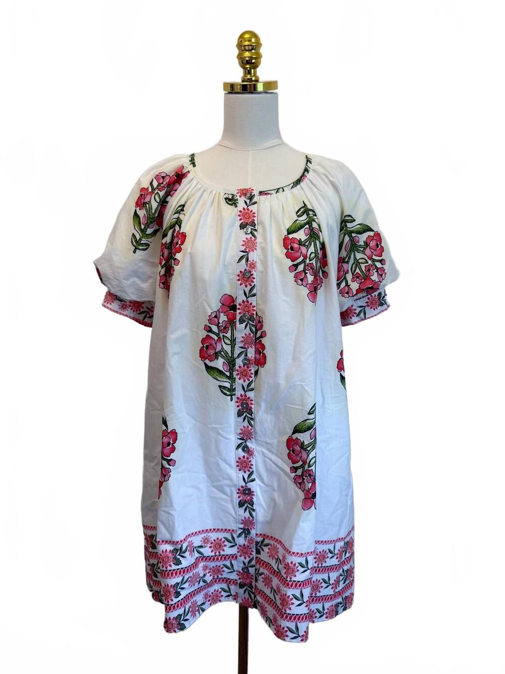 NEW ENTRO women's short block print dress in white